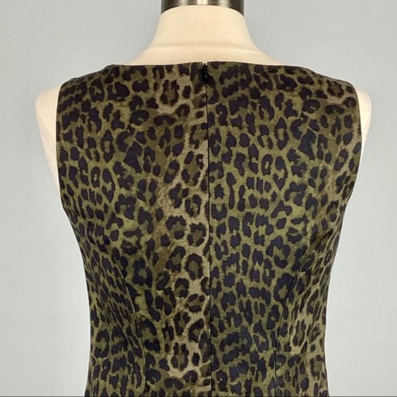 Ann Taylor Womens Sleeveless Sheath Dress Green Leopard Animal Print size 2 - Picture 8 of 11